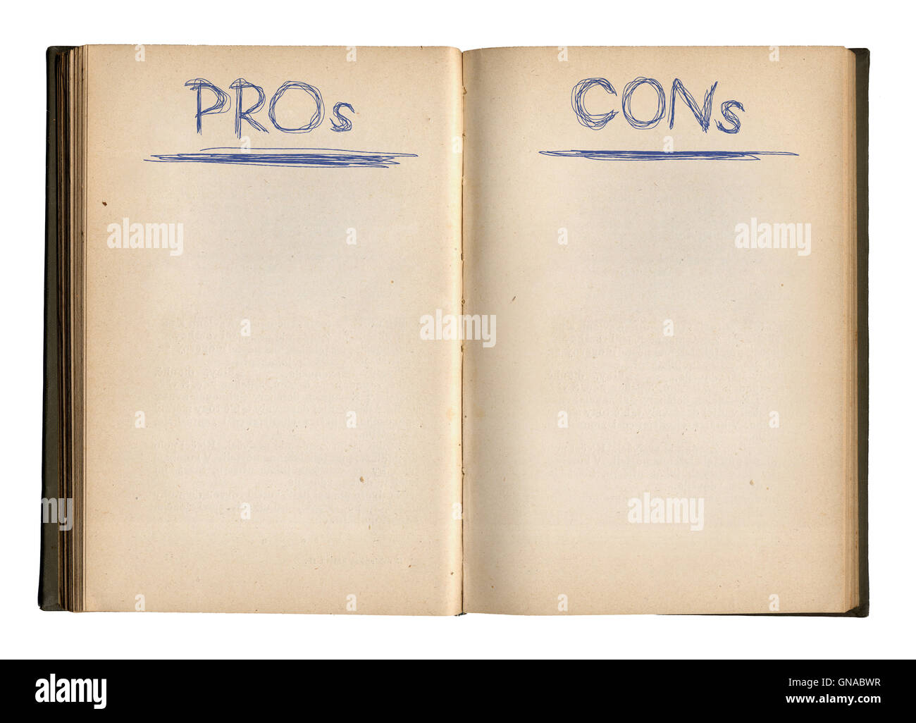 open-empty-pros-and-cons-book-stock-photo-alamy