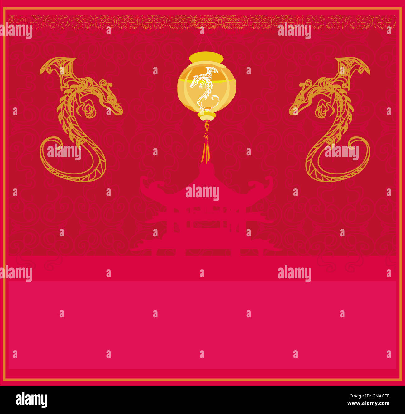 Vector card of year of the dragon and lanterns Stock Photo - Alamy