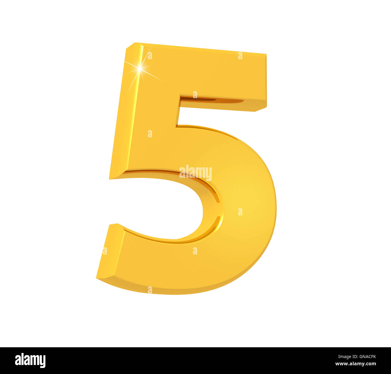 3D rendering of number five made of sparkling gold with reflection ...
