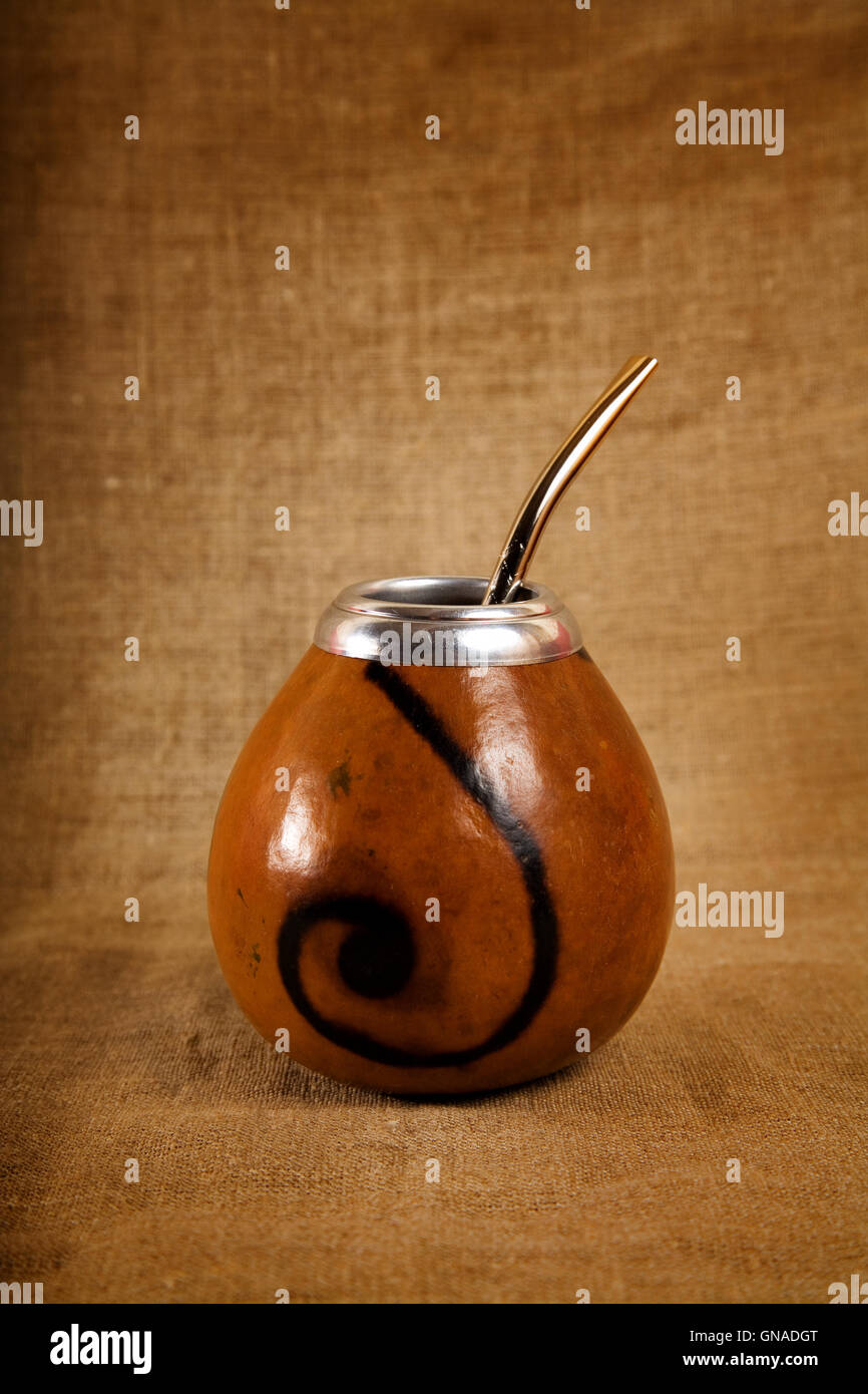 Argentinean Calabash cup with Bombilla Stock Photo