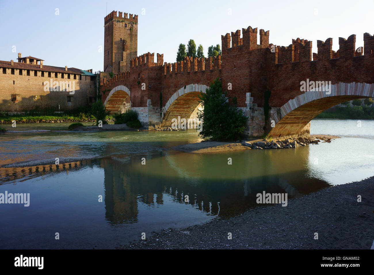 Castelvecchio and bridge across Adige river, Scaglieri castle, Verona Province Verona, Italy Stock Photo