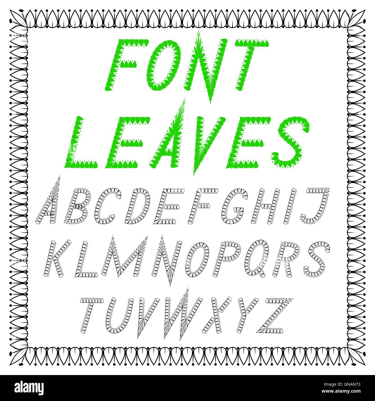 English font from vector leaves Stock Vector