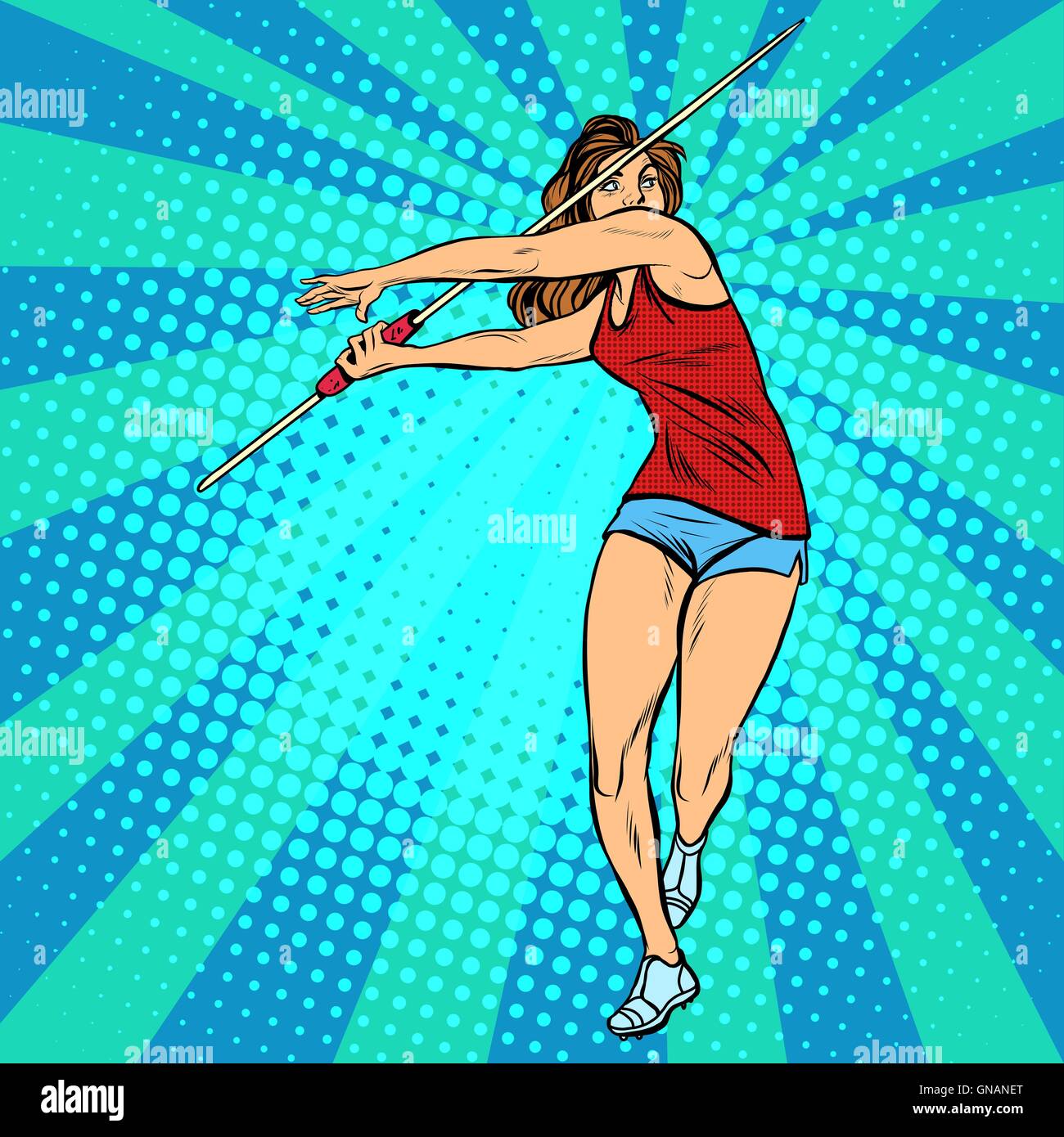 girl athlete throwing javelin, athletics summer games Stock Vector