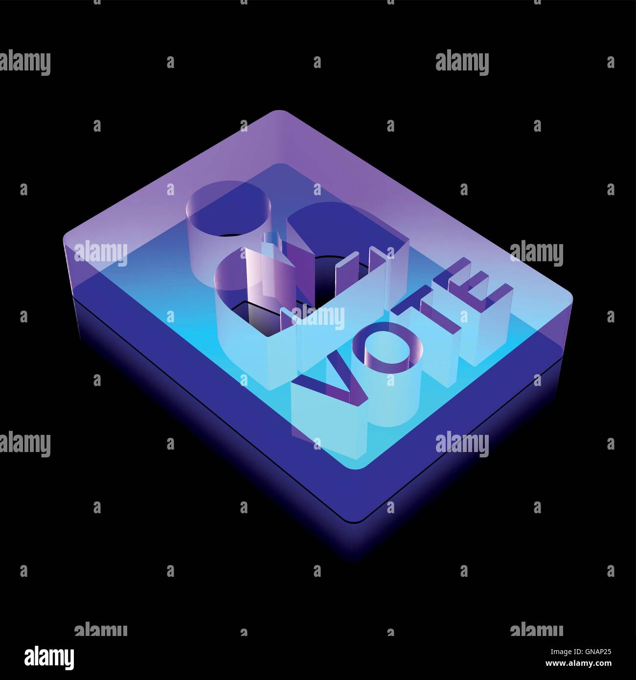 Politics icon: 3d neon glowing Ballot made of glass, vector illustration. Stock Vector
