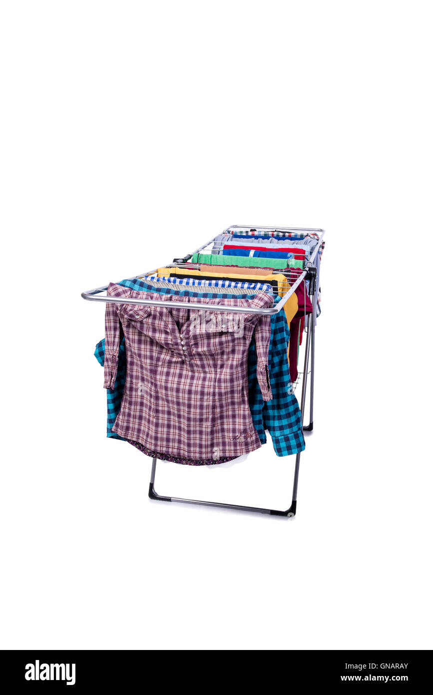 Collapsible clotheshorse isolated on the white background Stock Photo ...