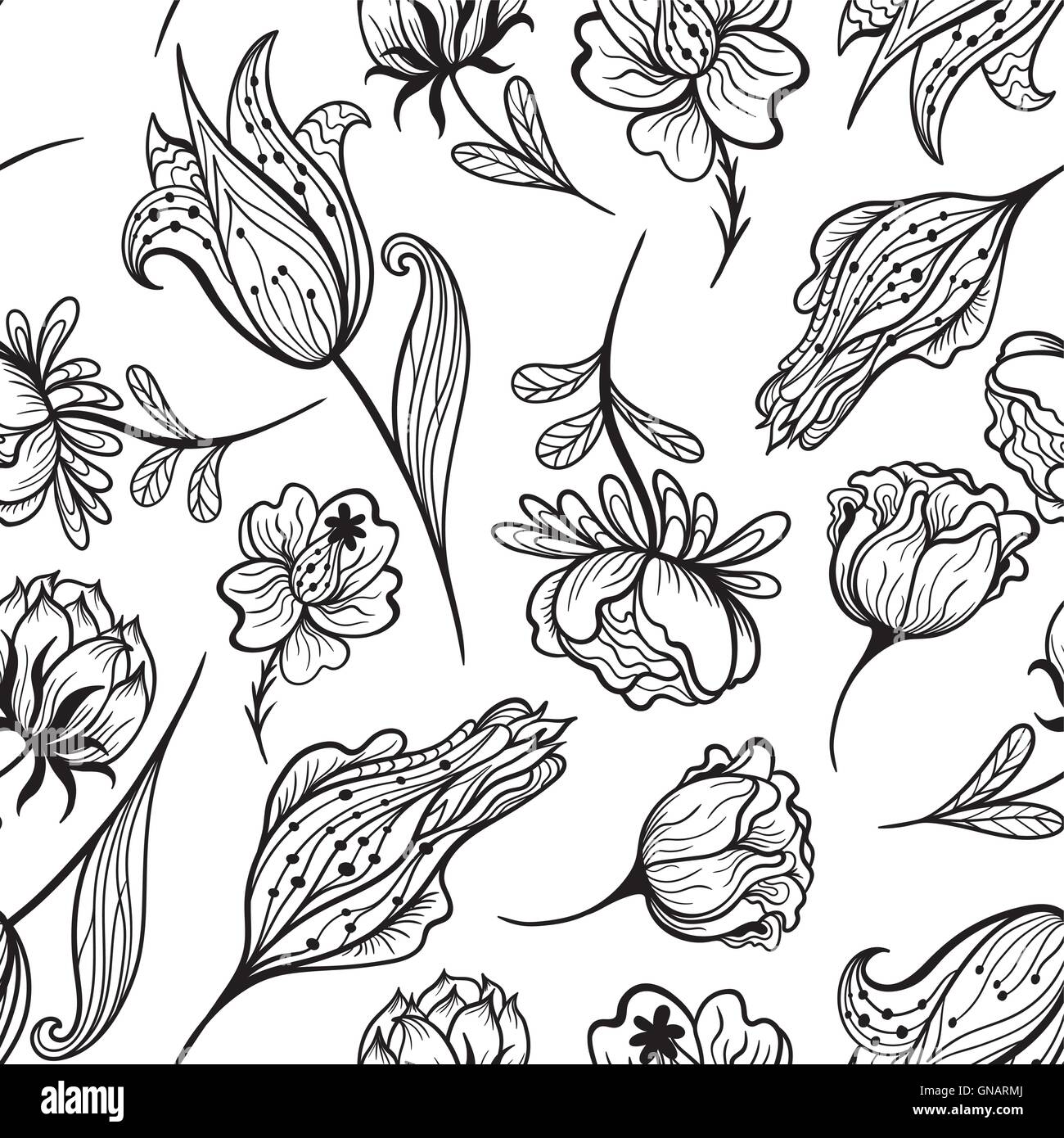 Black and White Vector Floral Pattern Stock Vector