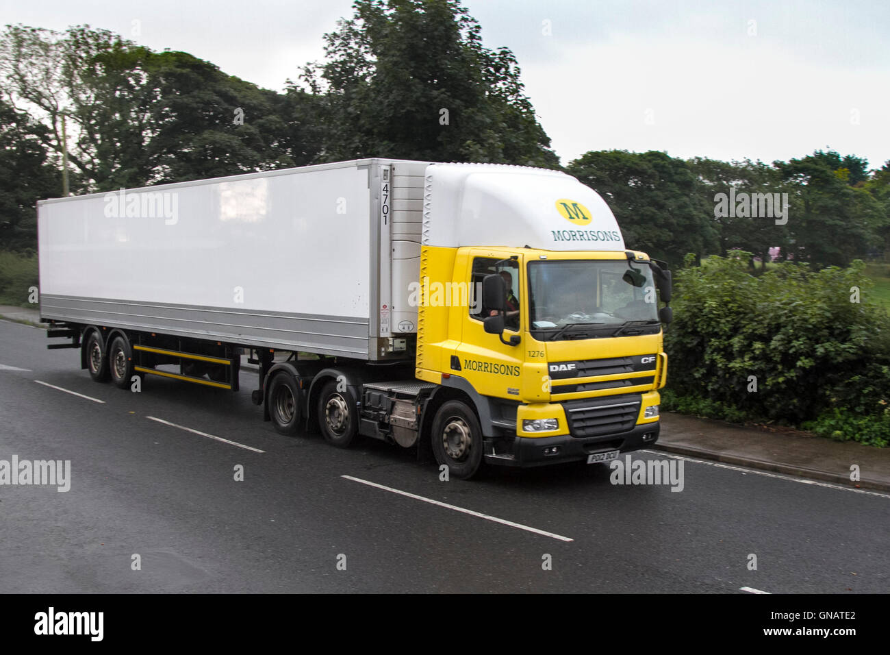 Morrisons DAF CF delivery vehicle en-route to Ormskirk. Lancashire, UK Stock Photo