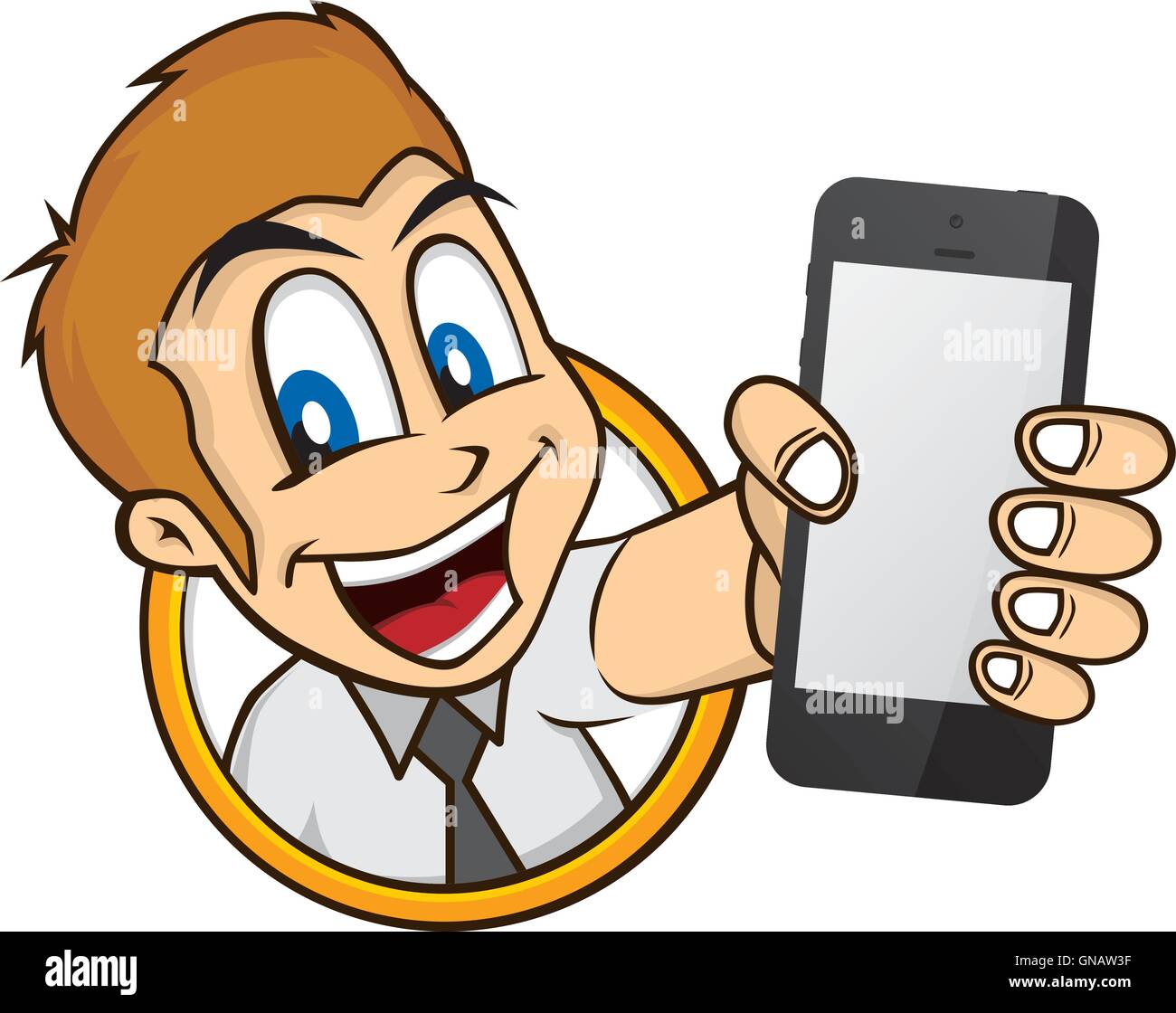 Cartoon Guy Holding Phone Stock Vector Image Art Alamy