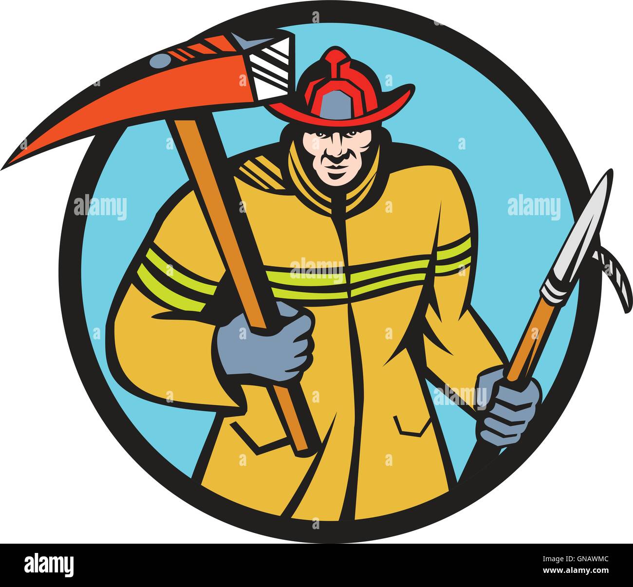 Fireman Firefighter Fire Axe Hook Circle Retro Stock Vector Image & Art ...
