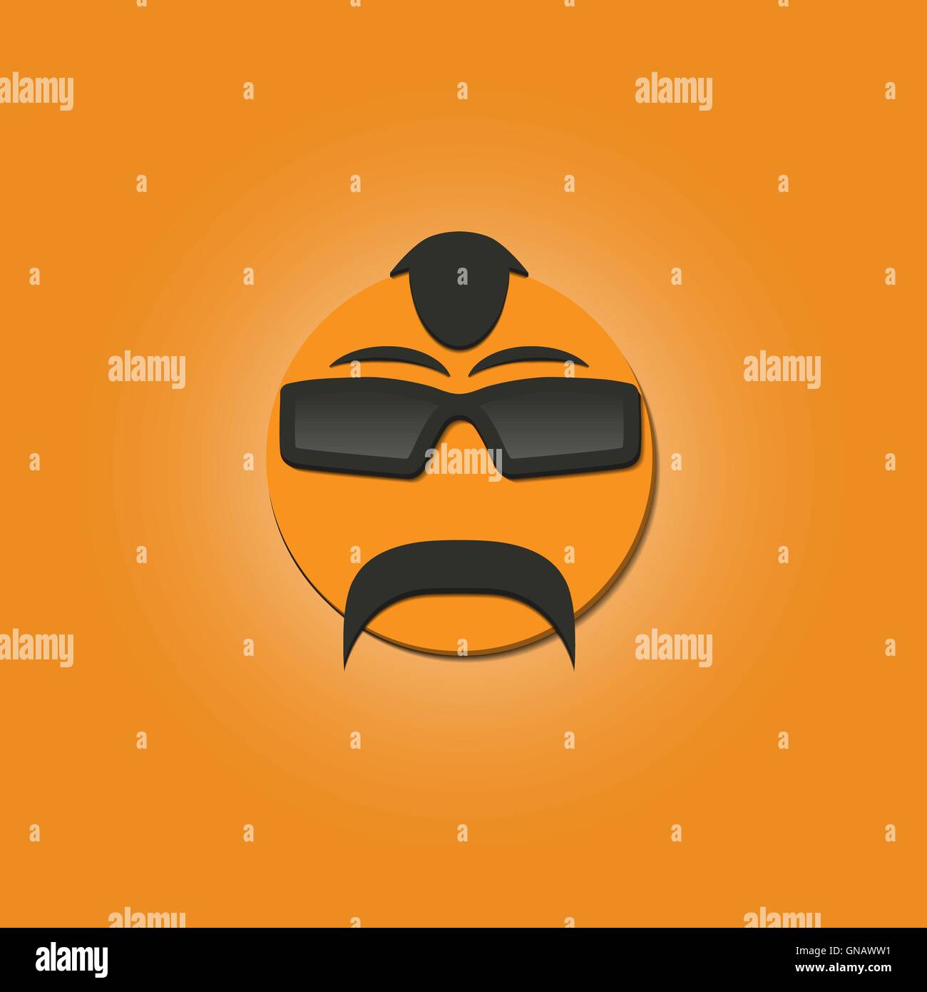 Funny face with a mustache, vector illustration. Stock Vector