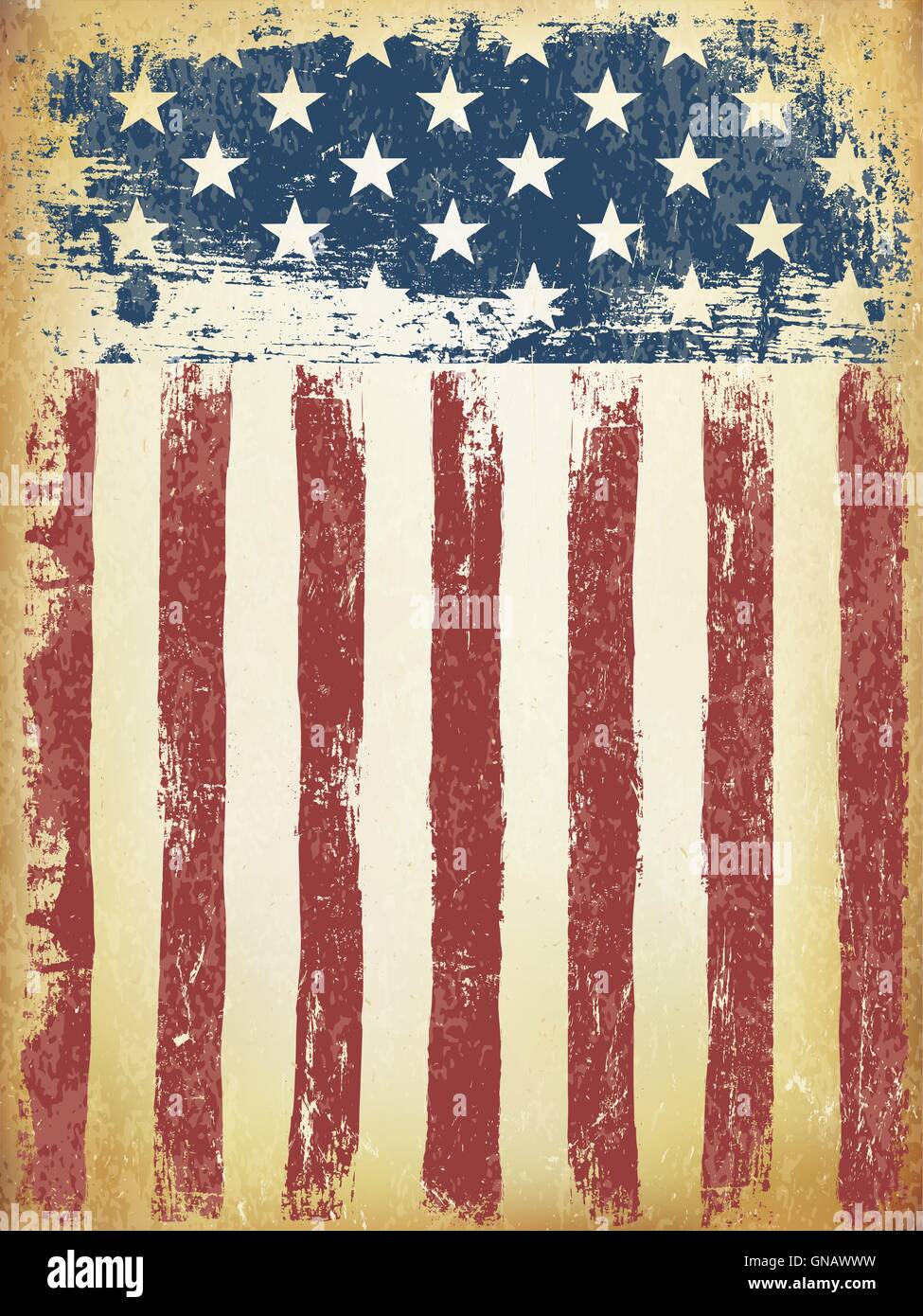 American Flag Background Grunge Aged Vector Template Horizontal