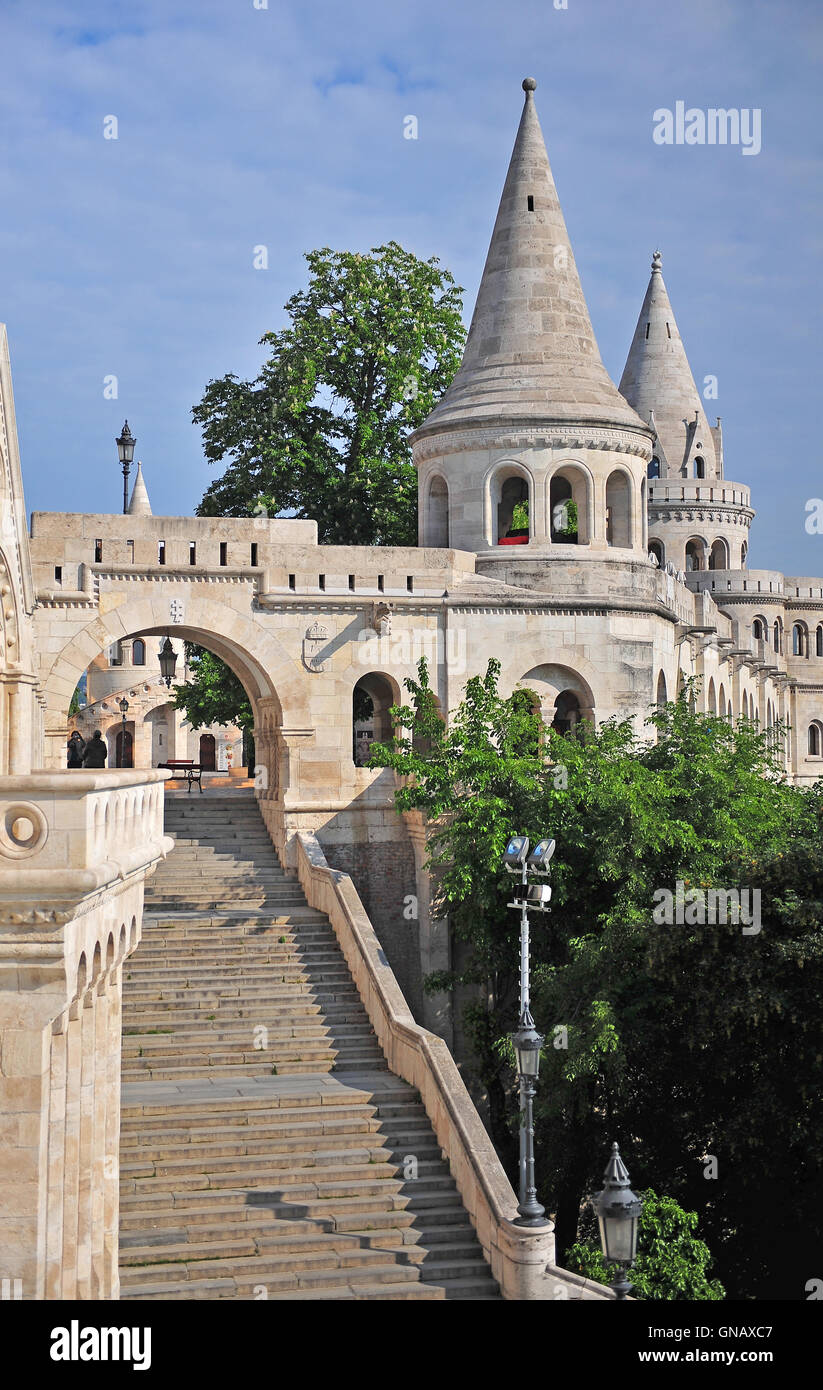 Architectural features of Fisherman's bastion in the heart of Budapest city, Hungary Stock Photo
