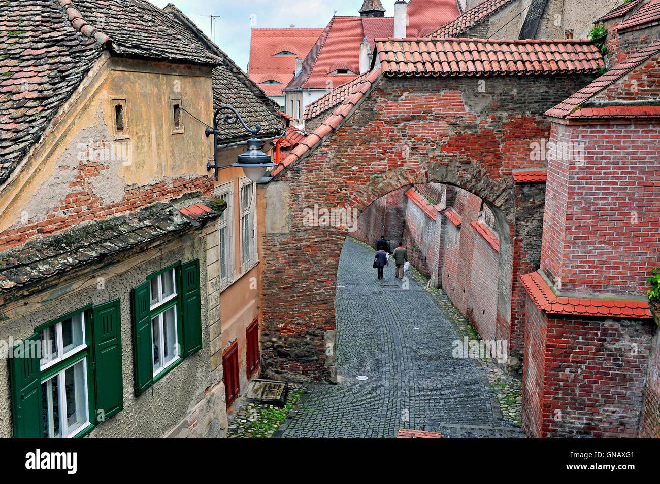 View of the street of Sibiu city centre, Transylvania, Romania Stock Photo