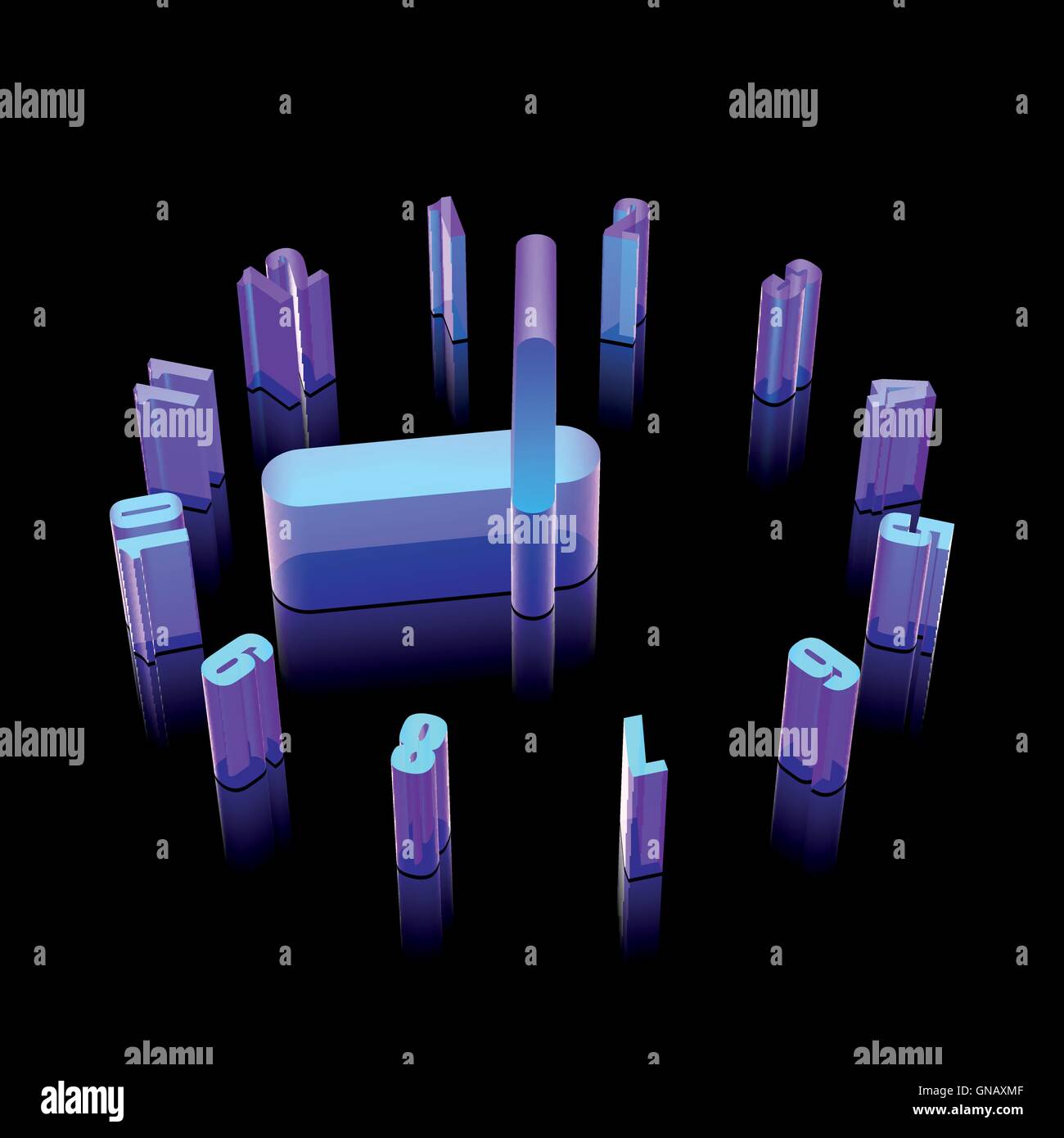 3d neon glowing Clock icon made of glass, vector illustration Stock ...