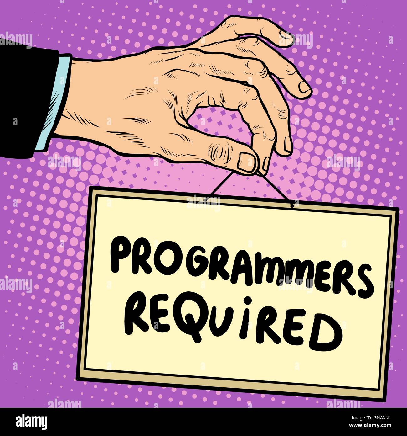 Hand holding a sign programmers required Stock Vector Image & Art - Alamy