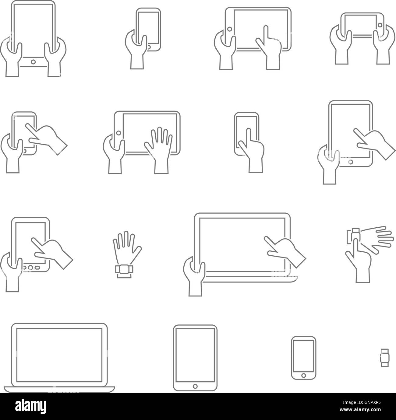 Vector icons set gadgets with touch screen. Stock Vector