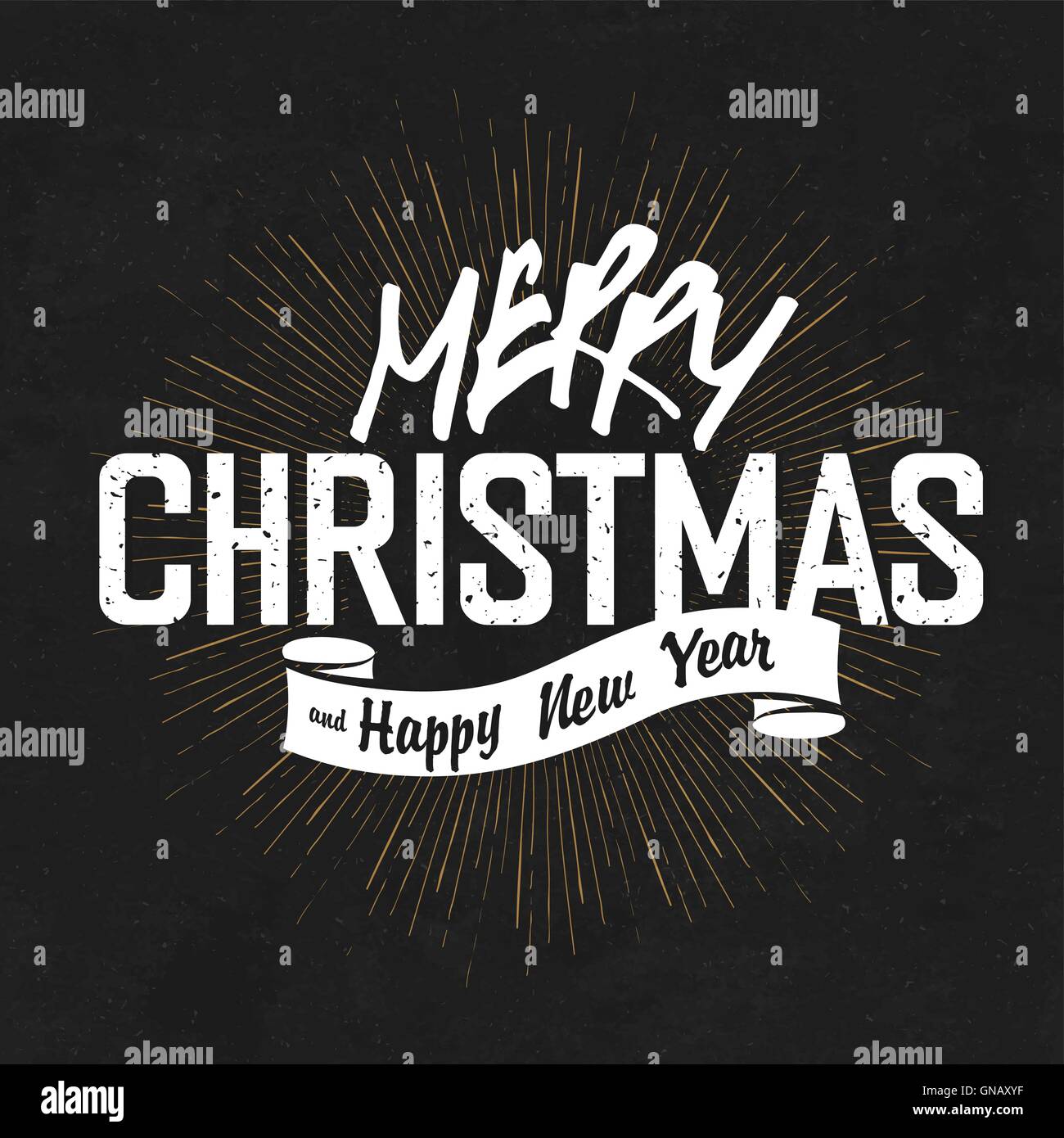 Vintage Merry Christmas And Happy New Year Calligraphic On Black Stock Vector