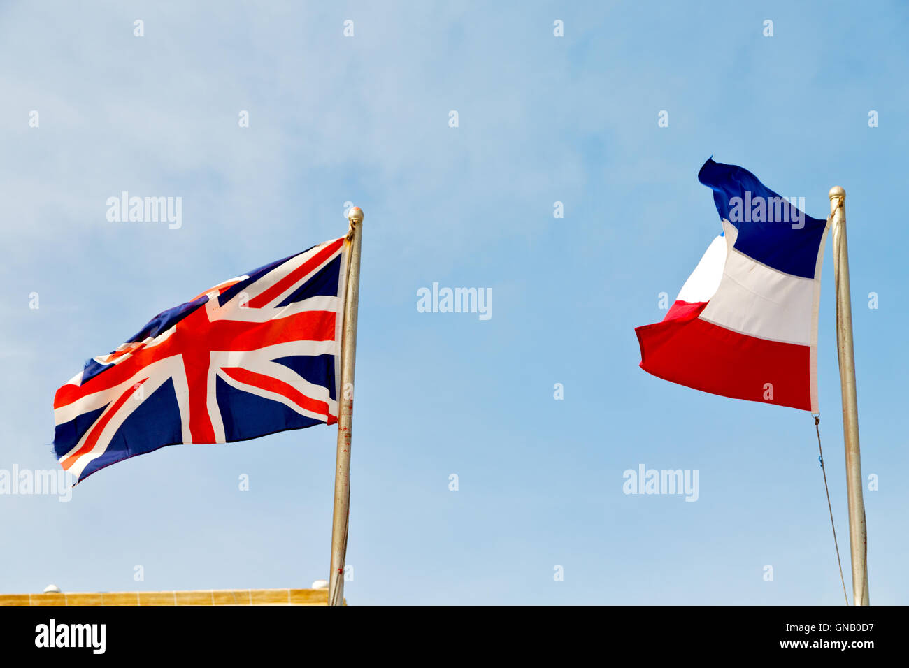 waving flag in the blue sky   british colour and wave Stock Photo