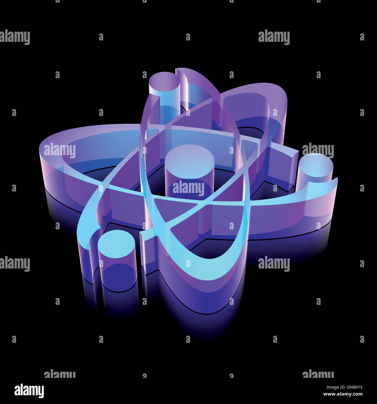 3d neon glowing Molecule icon made of glass, vector illustration. Stock Vector