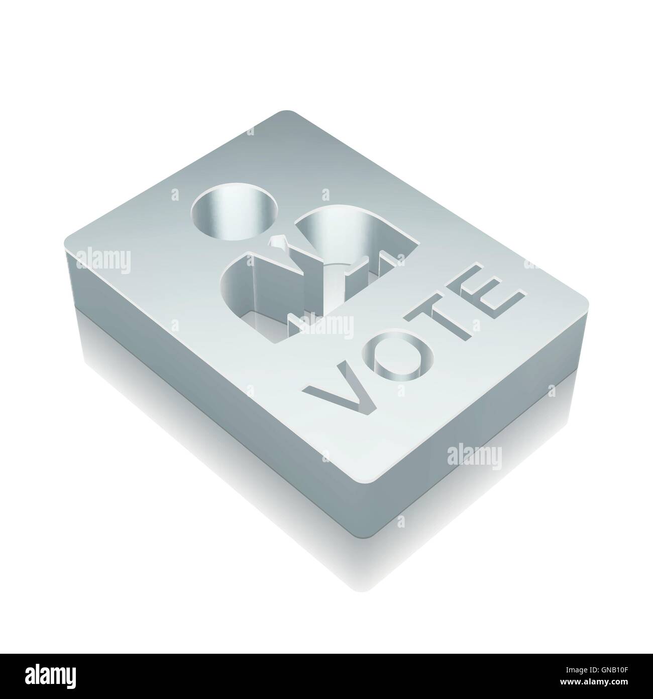 Politics icon: 3d metallic Ballot with reflection, vector illustration. Stock Vector