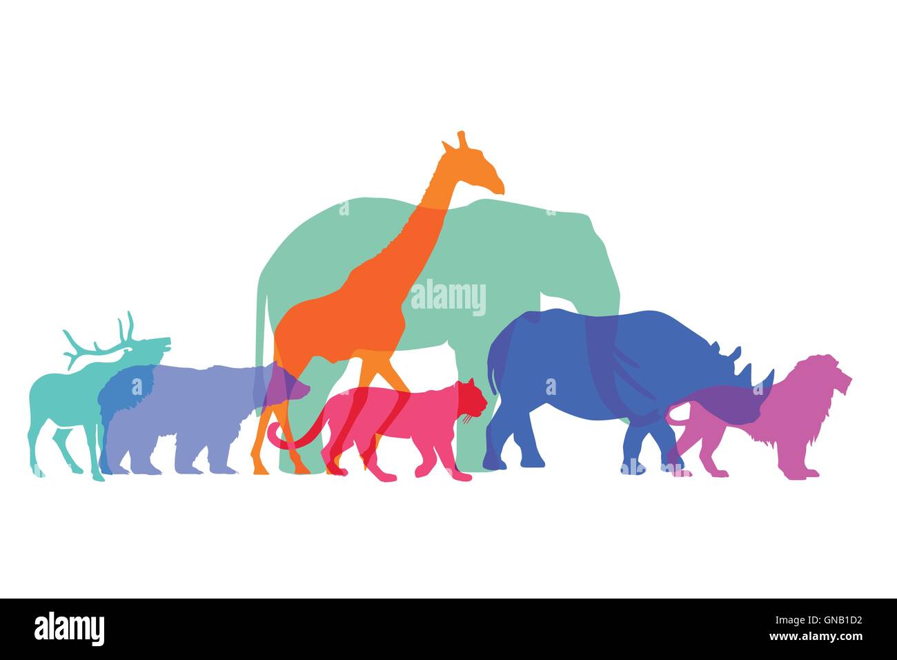 colored wild animals on white Stock Vector