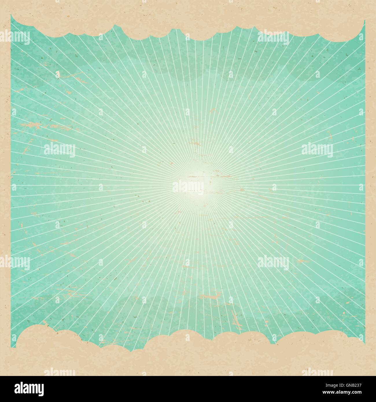 Vintage Background with Clouds and Rays. Rays, leaves, clouds, s Stock Vector