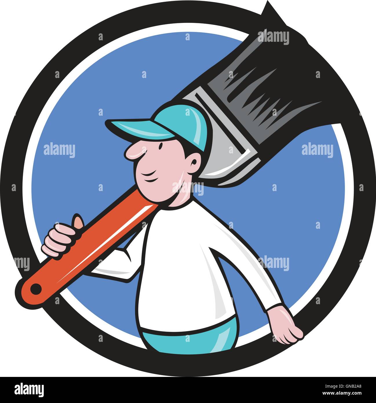 House Painter Paintbrush Walking Circle Cartoon Stock Vector Image