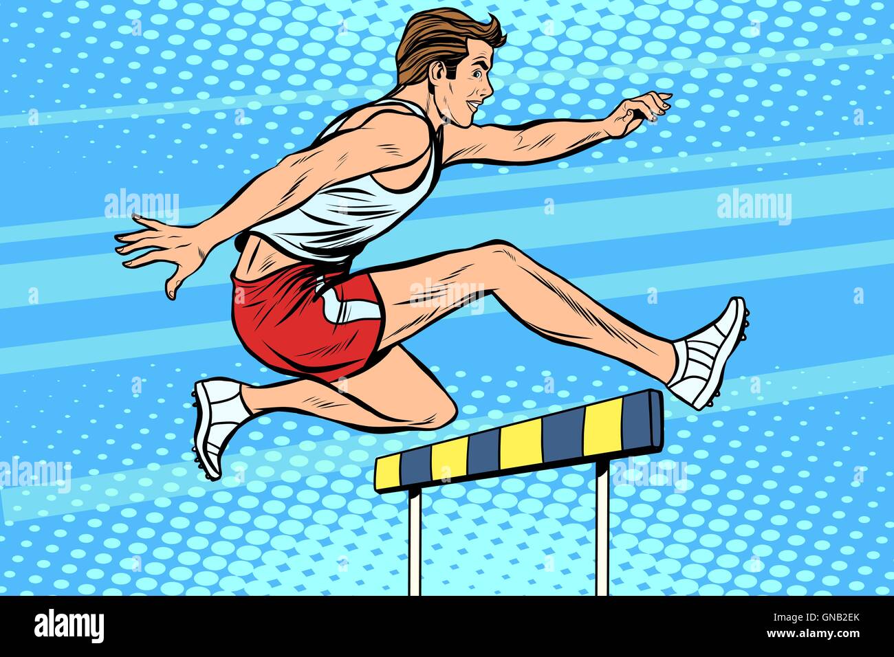Man running hurdles athletics Stock Vector