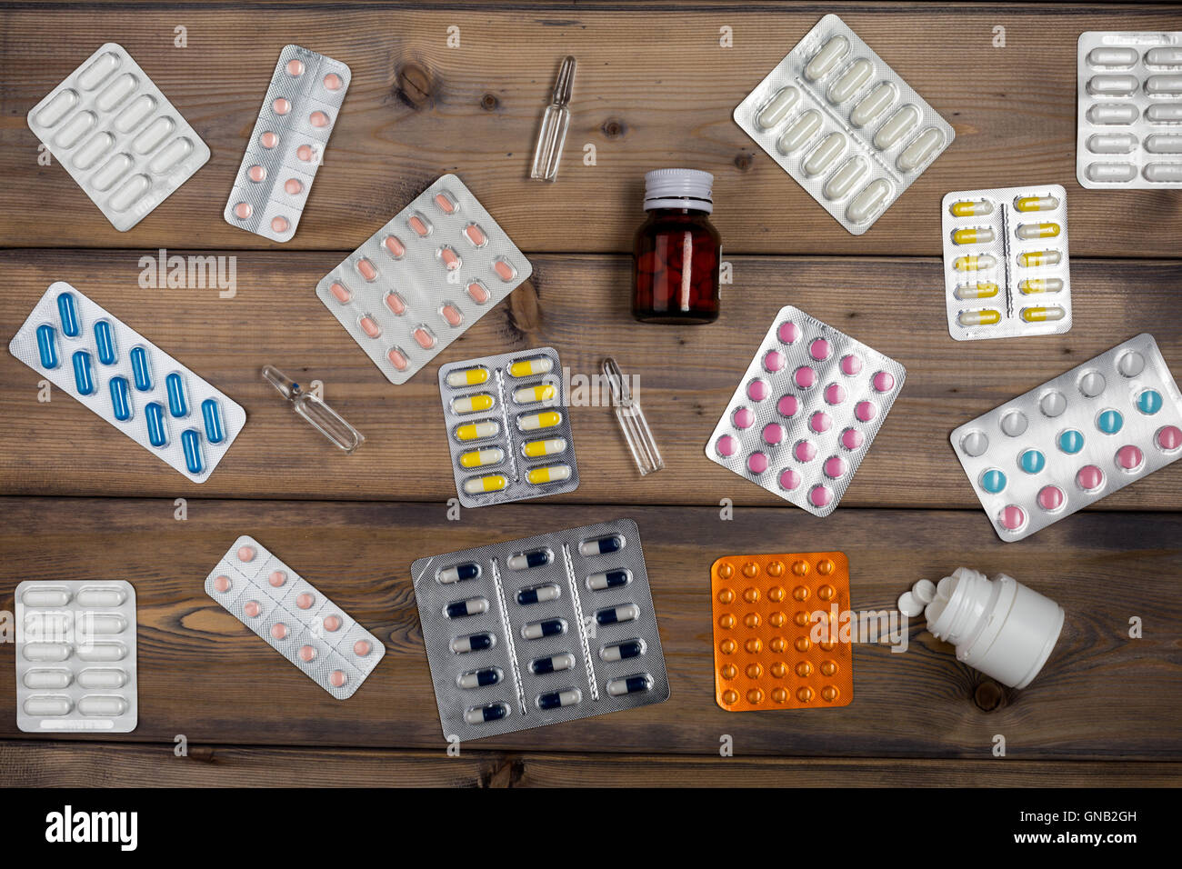 Setup from various pill bottles an blister pack Stock Photo Alamy