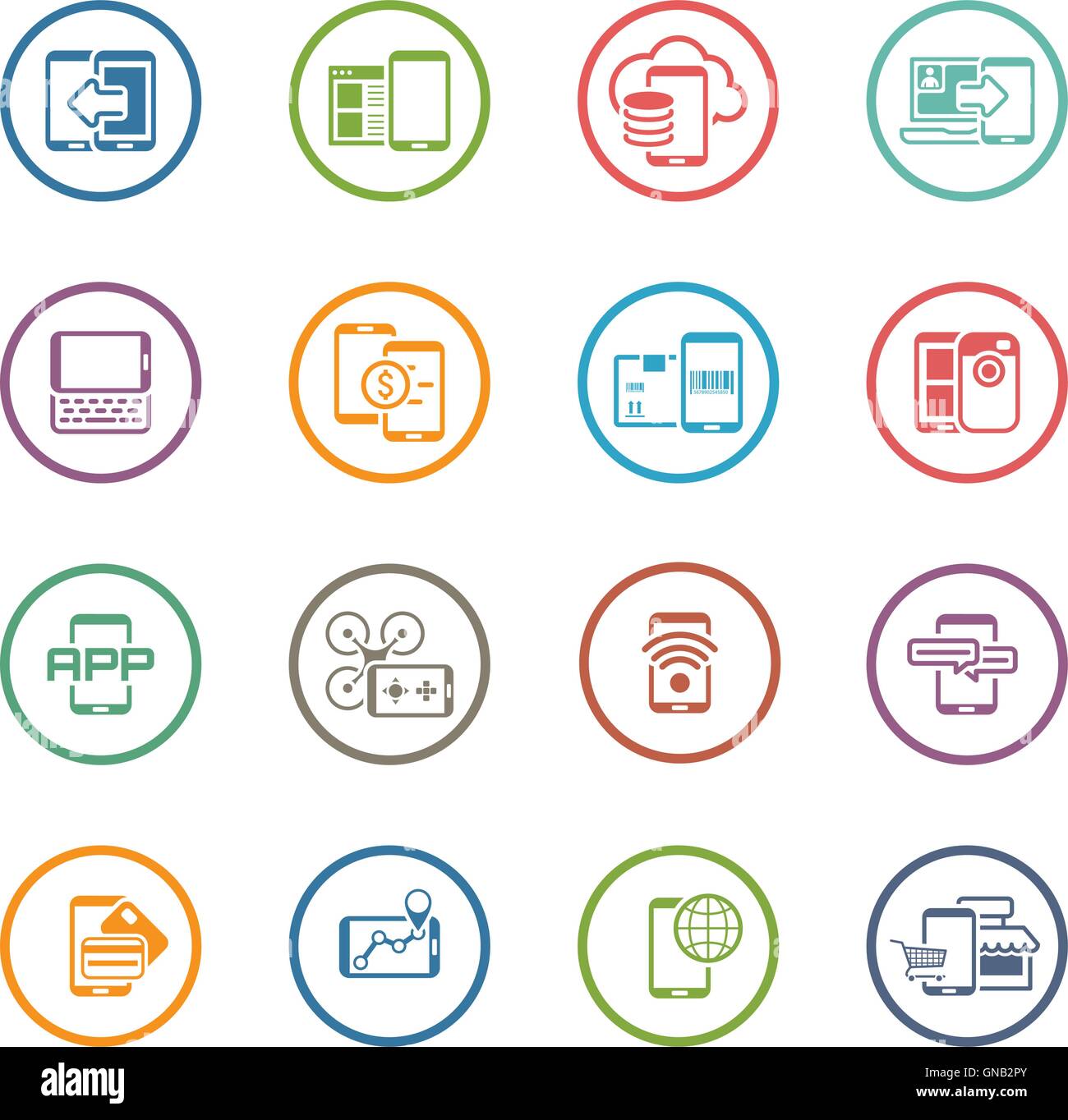 Flat Design Mobile Devices and Services Icons Set Stock Vector Image