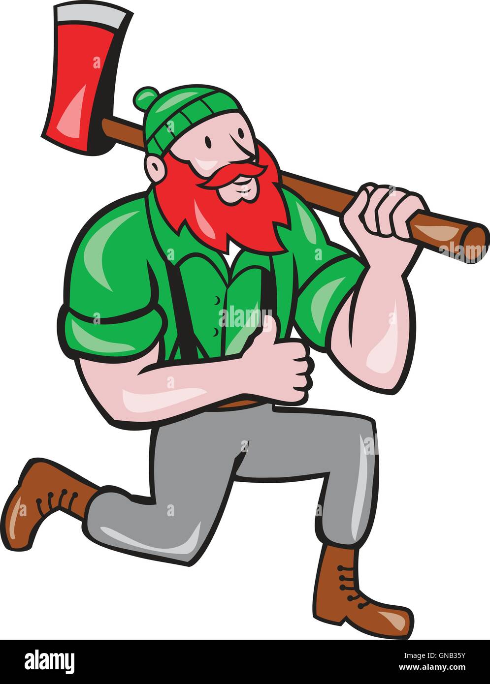 Paul Bunyan LumberJack Axe Kneeling Cartoon Stock Vector