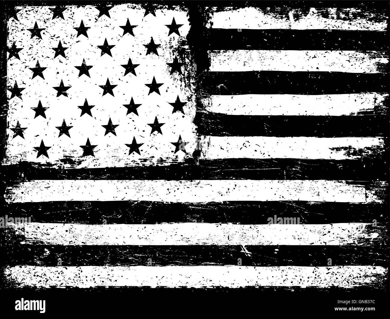 Stars and stripes. Monochrome Negative Photocopy American Flag B Stock Vector