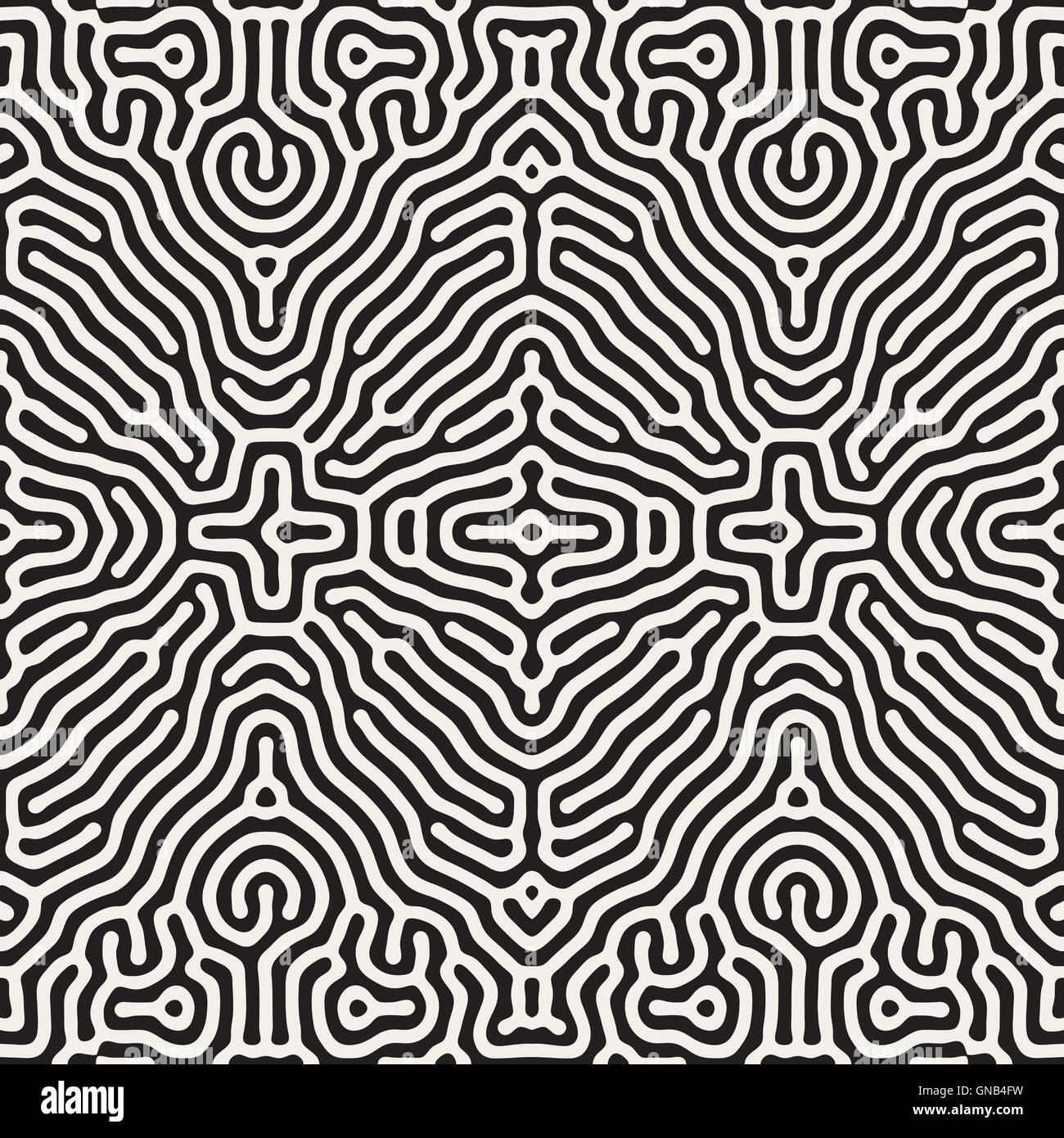 Vector Seamless Black and White Organic Rounded Jumble Lines Ethnic ...