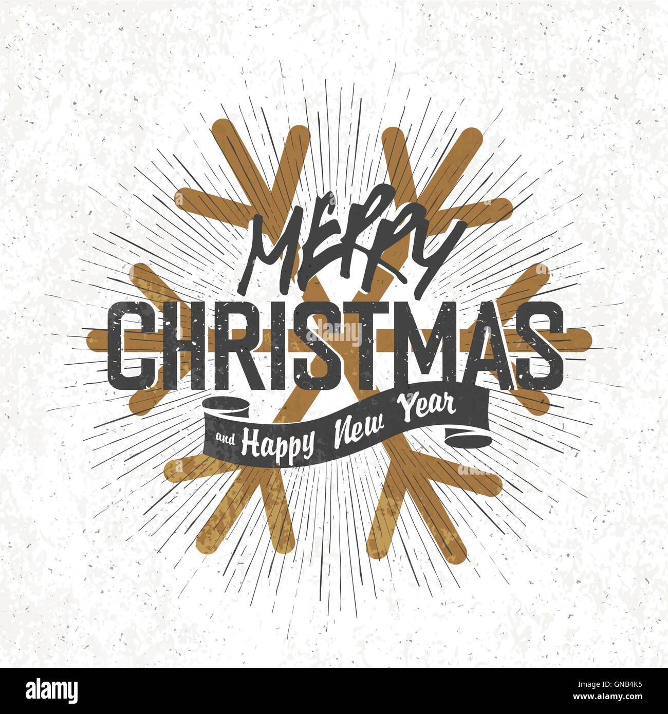 Merry Christmas Vintage Monochrome Lettering with snowflake symb Stock Vector