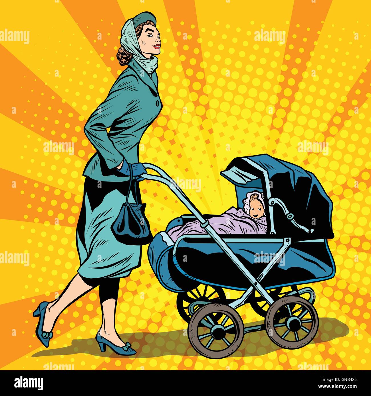 mom and stroller with baby Stock Vector
