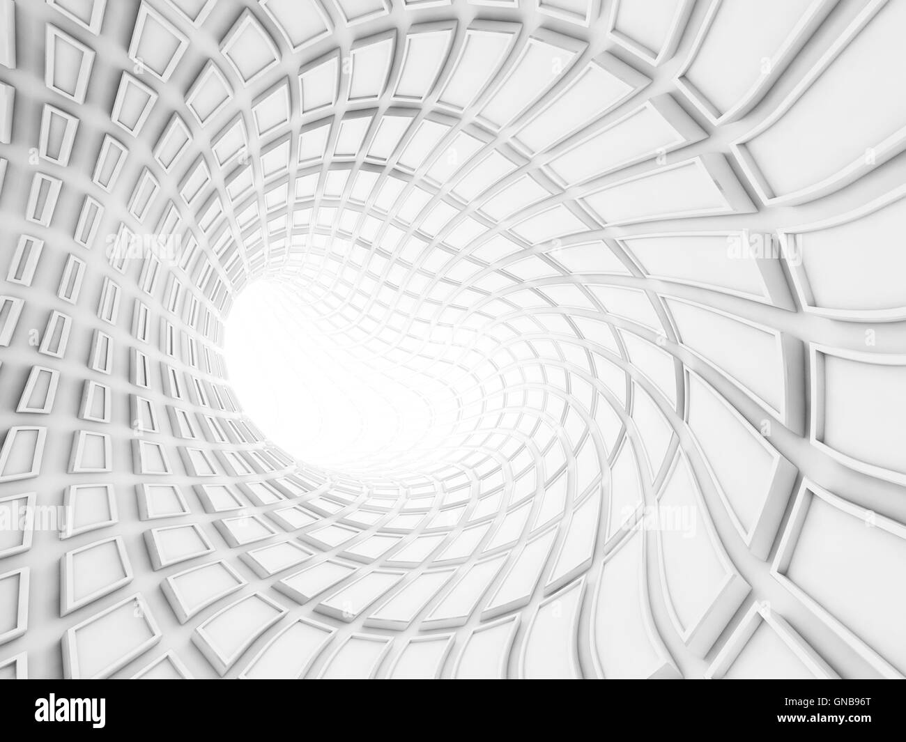 Bent white tunnel interior with technological extruded tiles. Digital 3d illustration Stock Photo