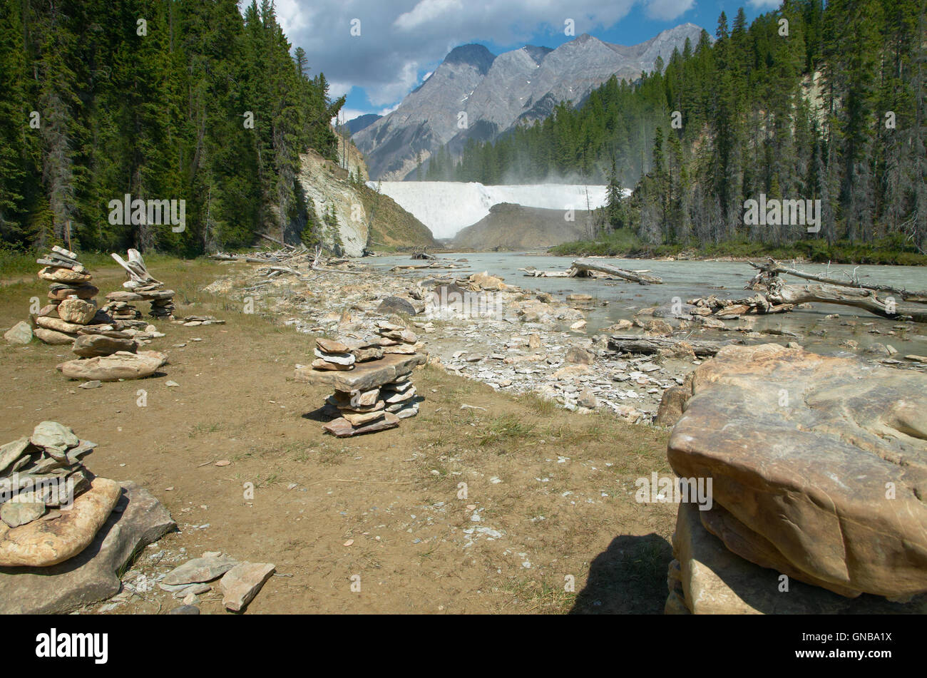 Canadian landscape with forest and Wapta Falls. Alberta. Horizontal Stock Photo