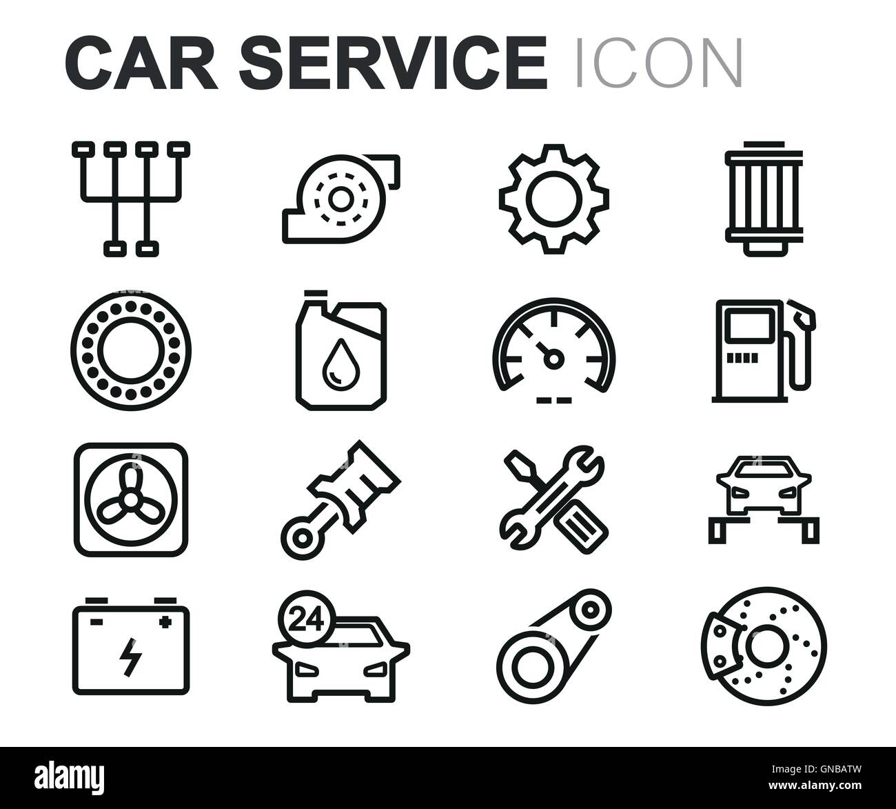 Vector black line car service icons set on white background Stock ...