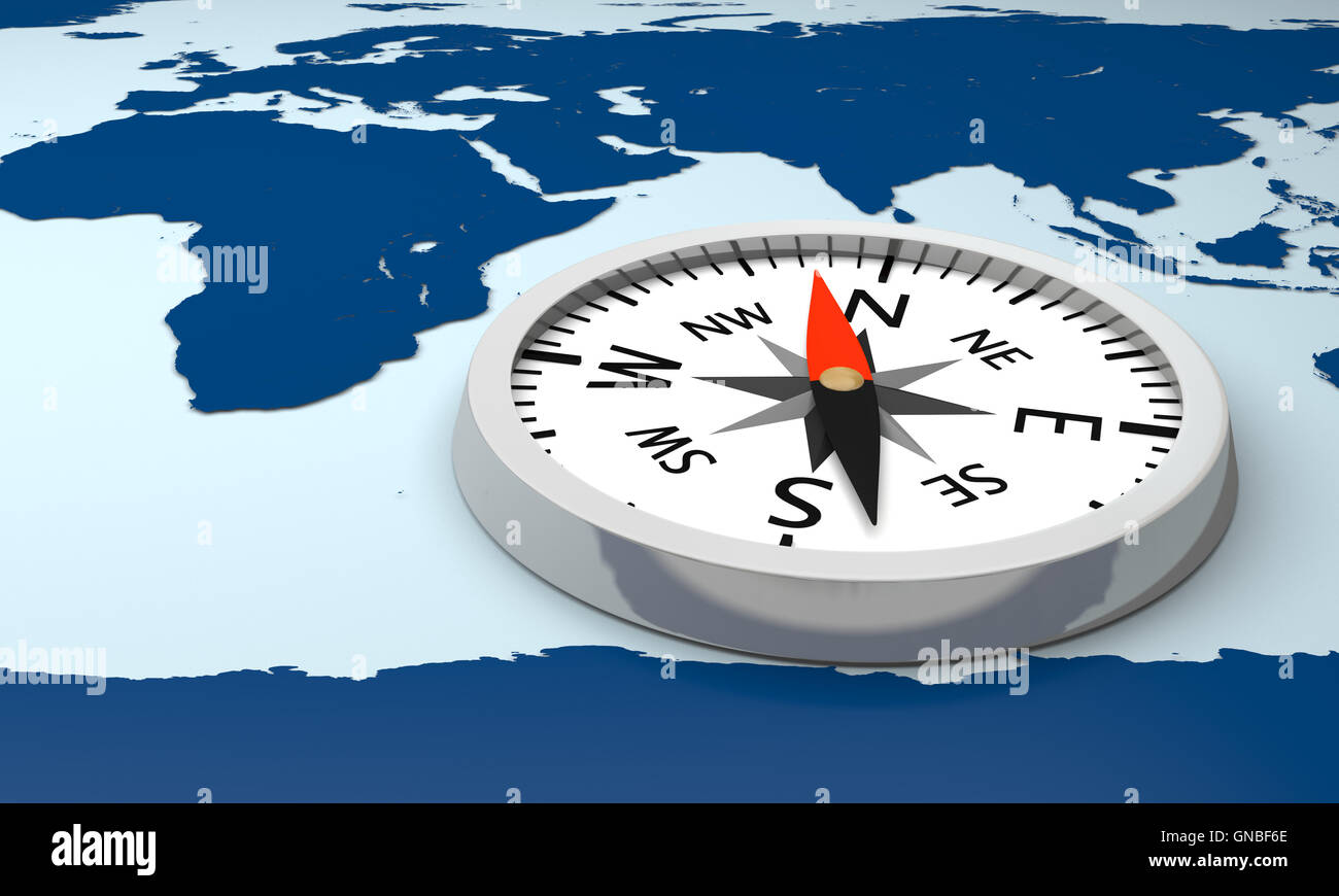 Compass on world map Stock Photo - Alamy