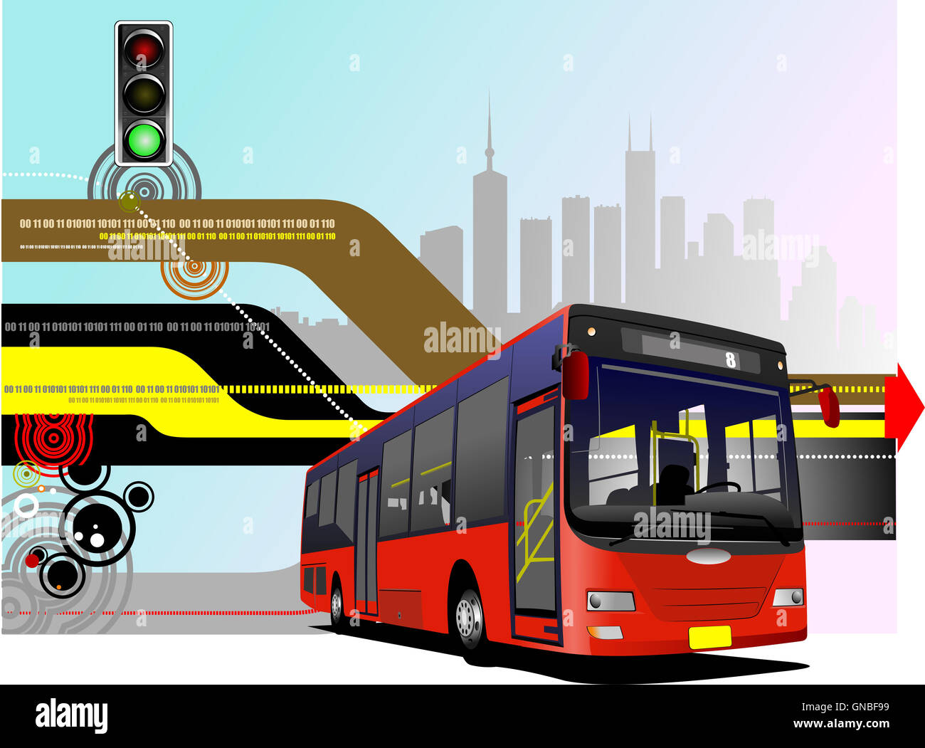 City bus on the road. Vector illustration Stock Photo - Alamy