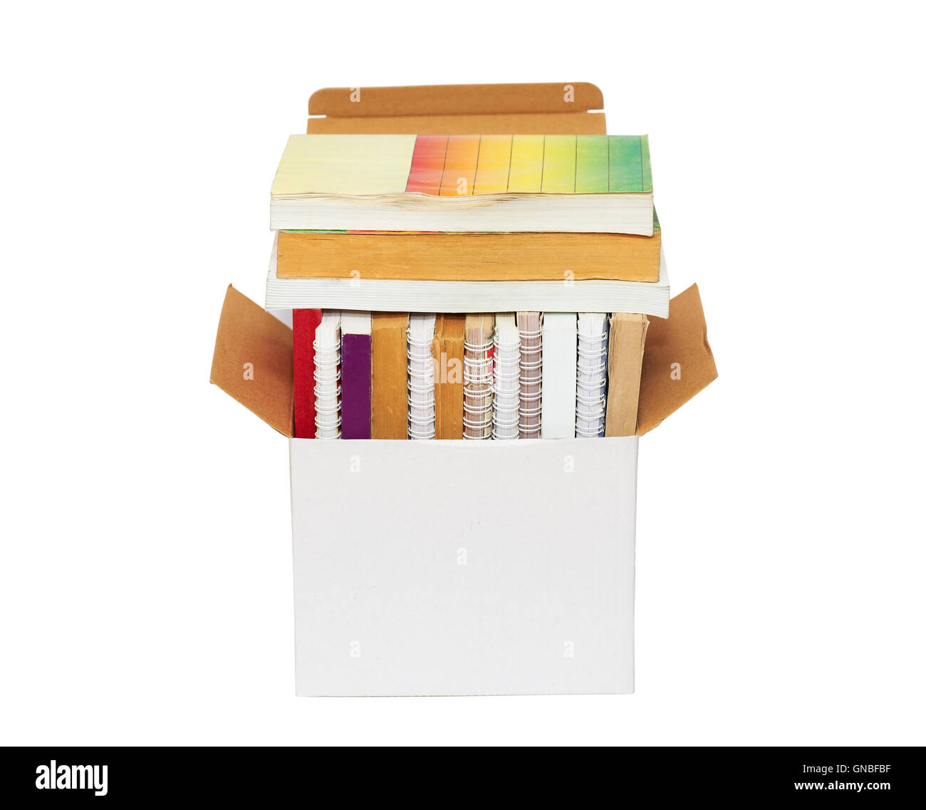 Cardboard box with books Stock Photo Alamy