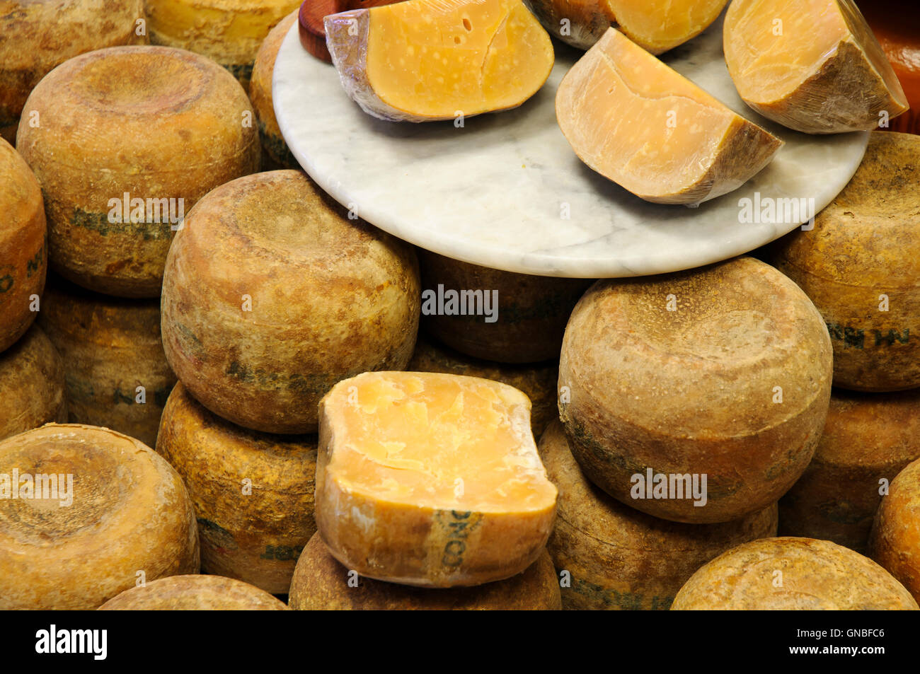 Old Gouda Cheese in Counter Stock Photo Alamy