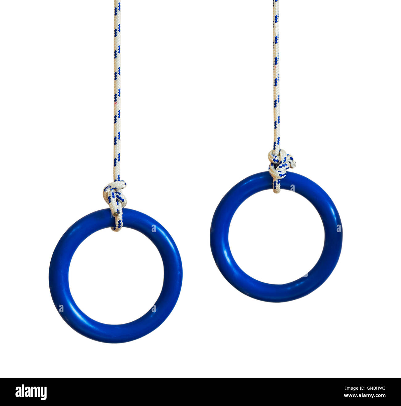 Blue gymnastic rings on a rope Stock Photo Alamy