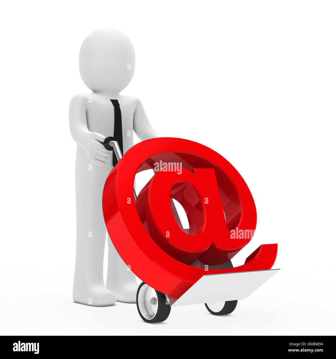 businessman push hand truck email sign Stock Photo