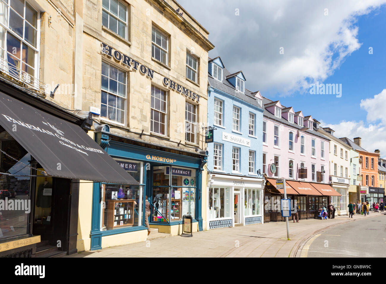Attractive shops in the Cotswold town of Cirencester, Gloucestershire England, UK Stock Photo