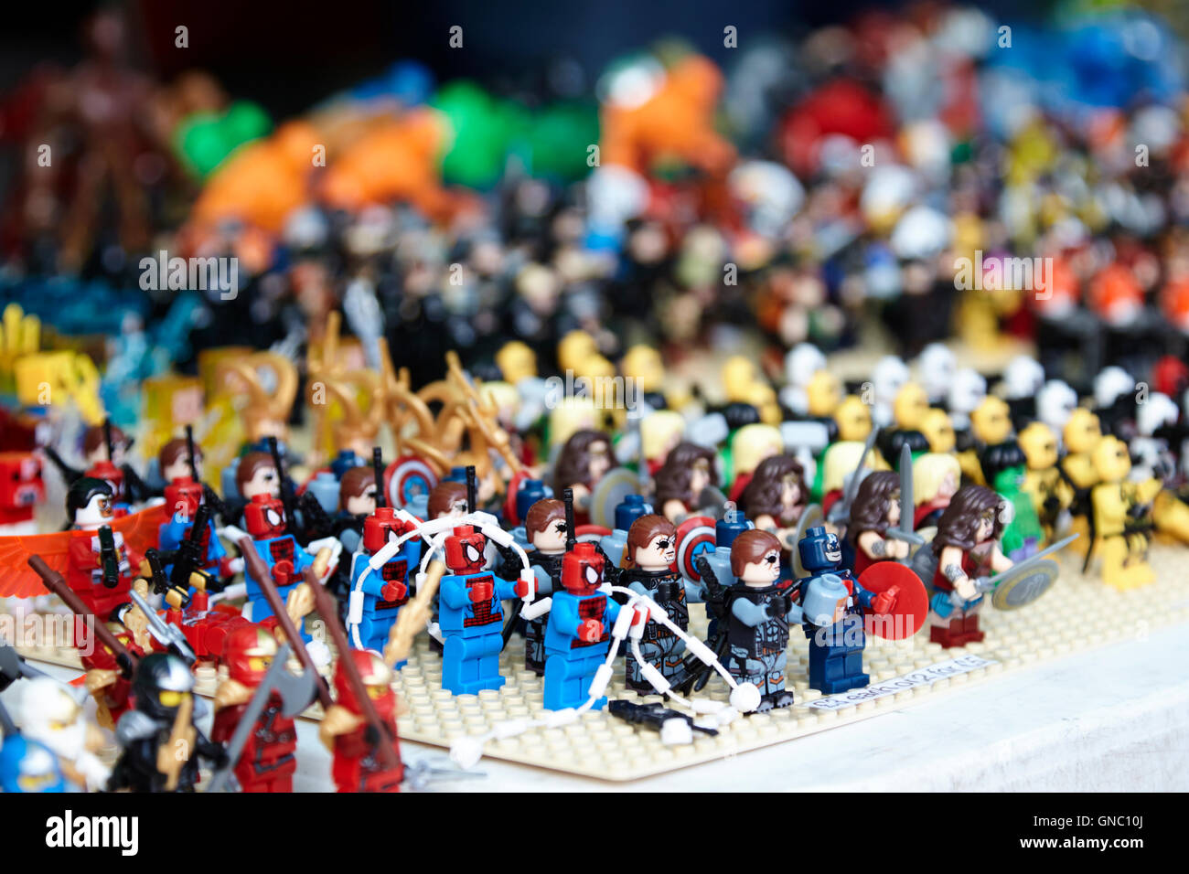 rows of lego characters for sale on a stall at a collectors fair Stock  Photo - Alamy