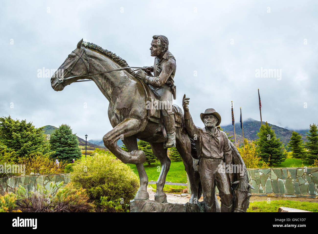 Sculpture of Mormon pioneer and Pony Express rider Salt Lake City Utah ...