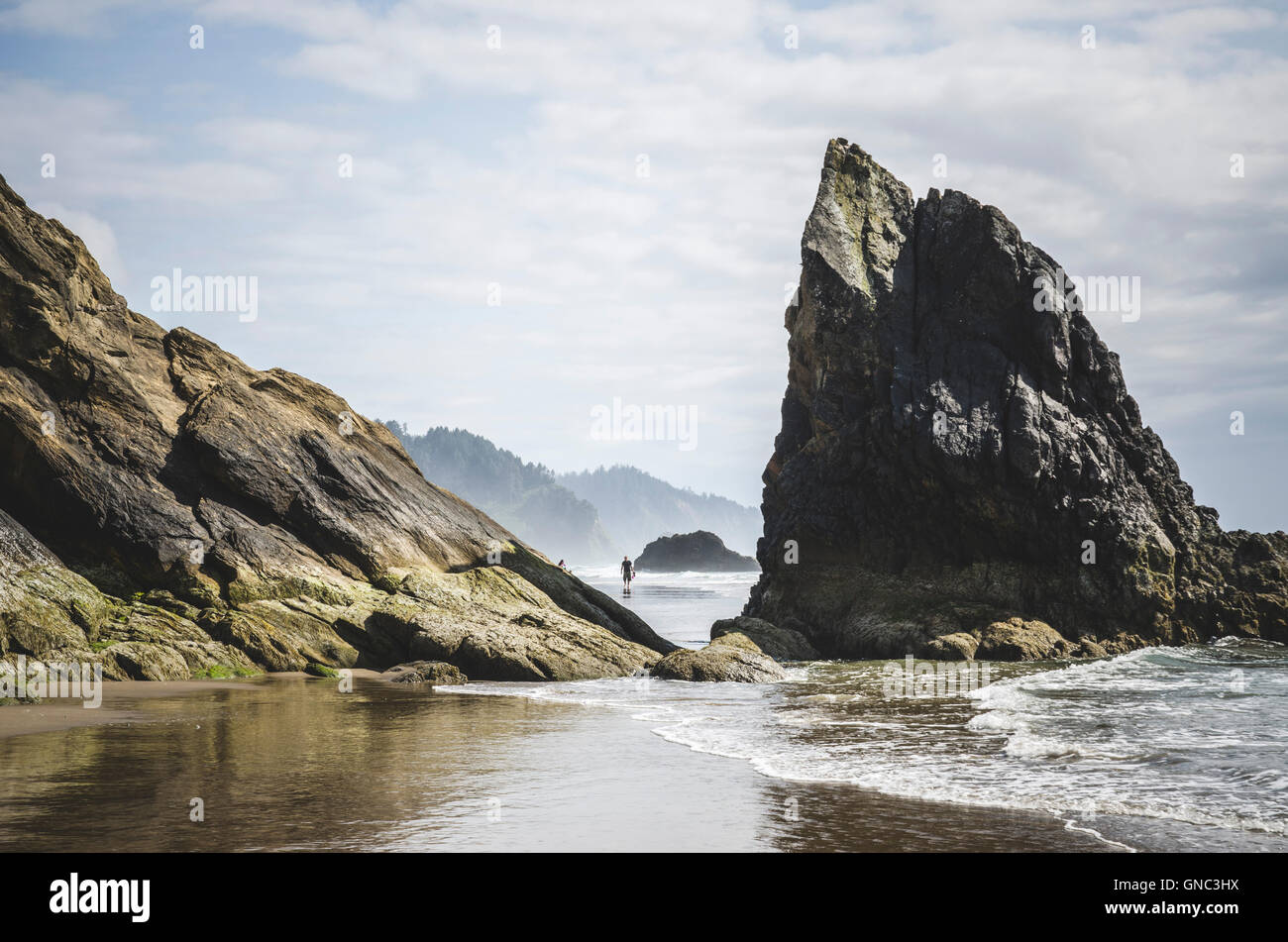 Rocky Formations on Beach, Hug Point State Park, Oregon, USA Stock Photo