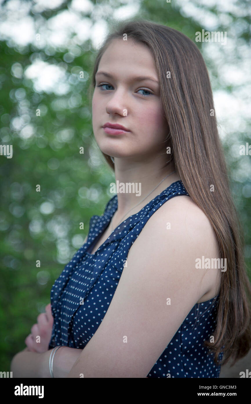 Portrait of Serious Teenage Girl Stock Photo