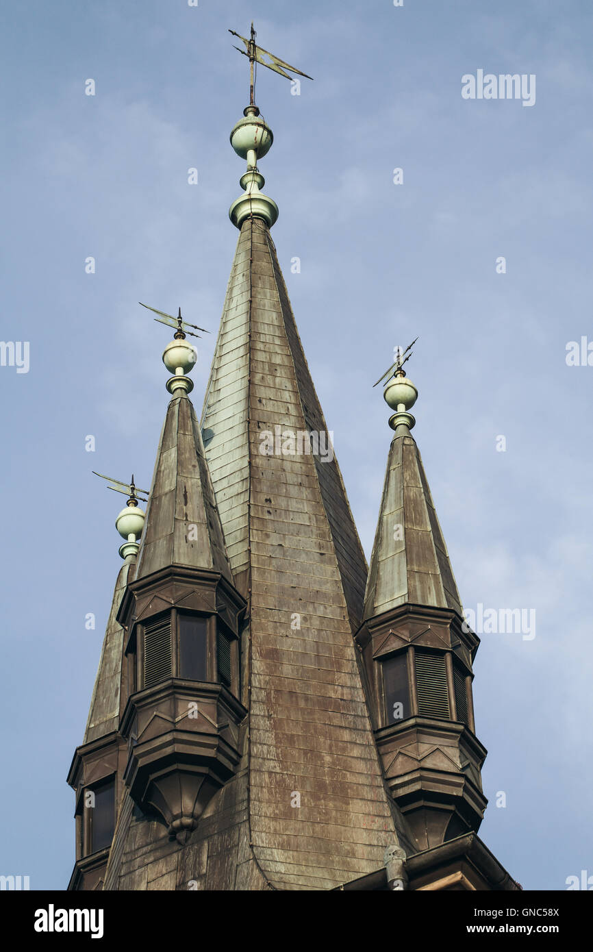 Medieval gabled roof of tower Stock Photo